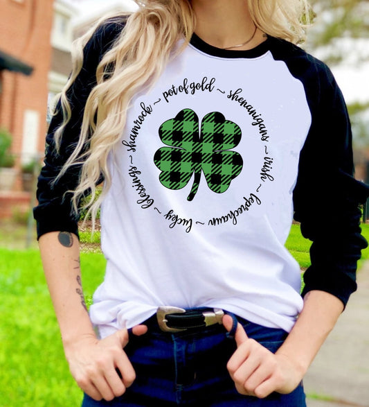 St Patricks Day Buffalo Plaid Shamrock Irish Sayings St Patrick's Day Tee Raglan shirt