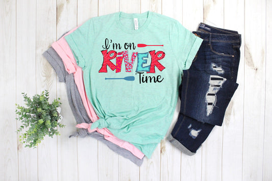 I'm On River Time Floating Camping RV Floral Watercolor Novelty T-Shirt