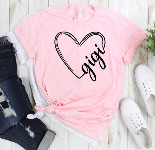 Gigi Heart Shirt, Grandma New Grandma Pregnancy Reveal Announcement Unisex Grandmother Tee Novelty T-Shirt