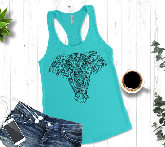 Elephant Mandala Safari Animal Boho Woman's Novelty Tank Top T-Shirt
