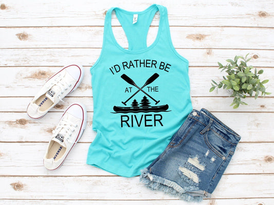 Rather Be At The River, The River Is My Happy Place, River Canoe Floating Paddling Woman's Novelty Tank Top T-Shirt