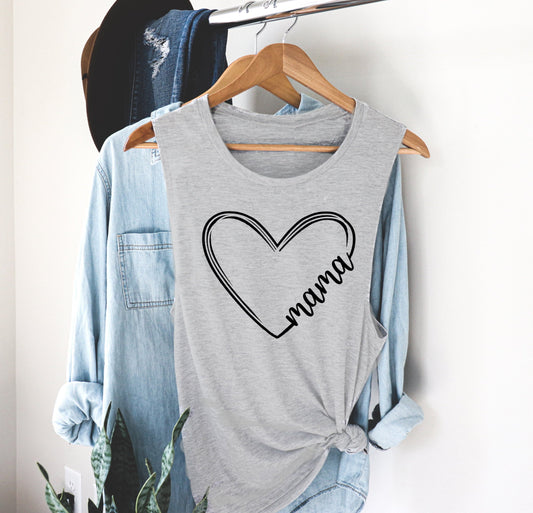 Mama Mom Heart Mother New Mom Mother's Day Novelty Women’s Flowy Racerback Tank Shirt