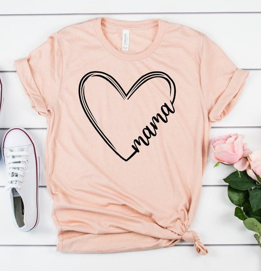 Heart Mama Shirt, Mother's Day, New Mom Pregnancy Reveal Announcement Novelty T-Shirt