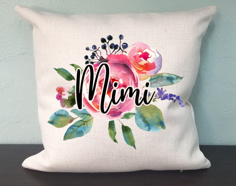 Mimi Floral Watercolor Pillow Cover - Grandma Pillow - Mimi Decorations Farmhouse Decor Throw Pillow Cover