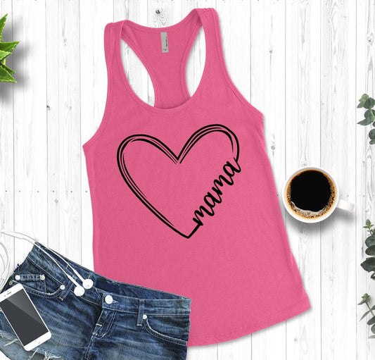 Heart Mama Shirt, Mother's Day, New Mom Pregnancy Reveal Announcement Woman's Novelty Tank Top T-Shirt