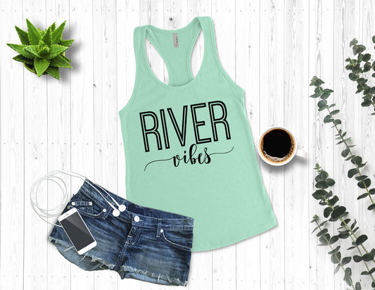 River Vibes Girls Trip, Vacation Shirt, Floating River, Canoeing, Tubing Woman's Novelty Tank Top T-Shirt