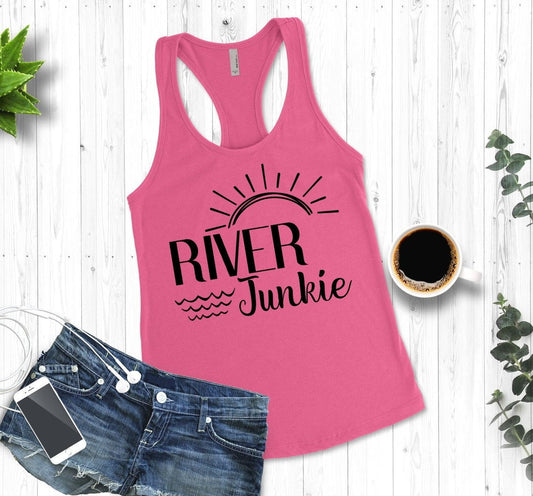 River Junkie, The River Is My Happy Place, River Canoe Floating Paddling Woman's Novelty Tank Top T-Shirt