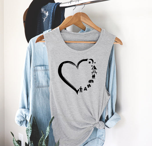 Camping Heart, Love Camping Tee, Camper RV Camp Novelty Women’s Flowy Racerback Tank Shirt