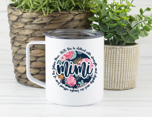Mimi Proverb Travel Mug, Floral Watercolor Grandma Gift Mother's Day, Mimi Coffee Stainless Steel Mug