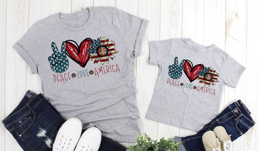 Peace Love America 4th July America Americana American Pride Adult Kids Toddler Baby Shirt