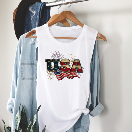 USA Flag Americana American Pride 4th Of July Muscle Tank Shirt