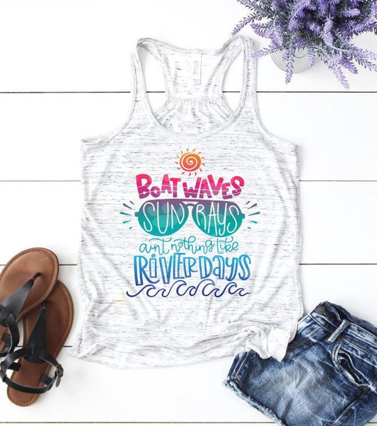Boat Waves Sun Rays River Days , Life Is Better On The River Woman's Novelty Tank Top T-Shirt