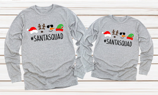 Santa Squad Christmas Crew Family Shirts Adult Kids Toddler Long or Short Sleeve Shirt
