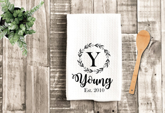 Personalized Monogram Year Tea Dish Towel - Name Tea Towel Kitchen Décor - New Home Gift, Wedding Housewarming Farm Decorations house Towel