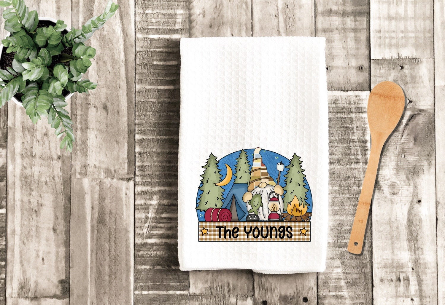 Gnome Camping Personalized Camp Dish Towel - Tea Towel Camper Kitchen –  Lazy Gator Tees