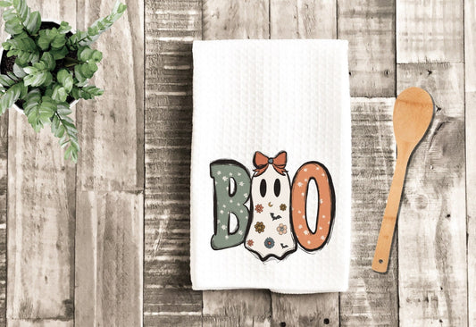 Boo Spooky Dish Towel - Fall Halloween Cute Ghost Tea Towel Kitchen Decor - New Home Gift Farm Decorations house Towel