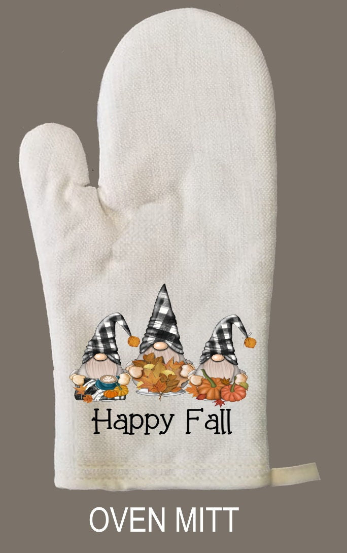 Happy Fall Gnomes Oven Mitt & Pot Holder Set, Gnome Thanksgiving Oven Mitts, Gifts for Mom, Autumn Decor