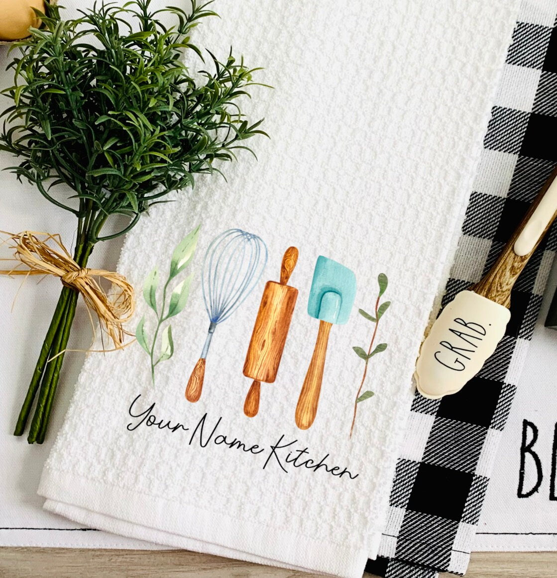Hand Drawn Whisk Kitchen Personalized Tea Dish Towel - Tea Towel Kitchen Décor - Housewarming Farm Decorations house Towel