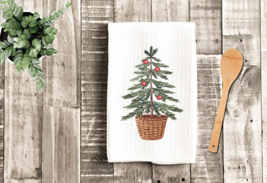 Christmas Watercolor Tree Merry Christmas Tea Dish Towel - Winter Tea Towel Kitchen Décor - Housewarming Farm Decorations house Towel