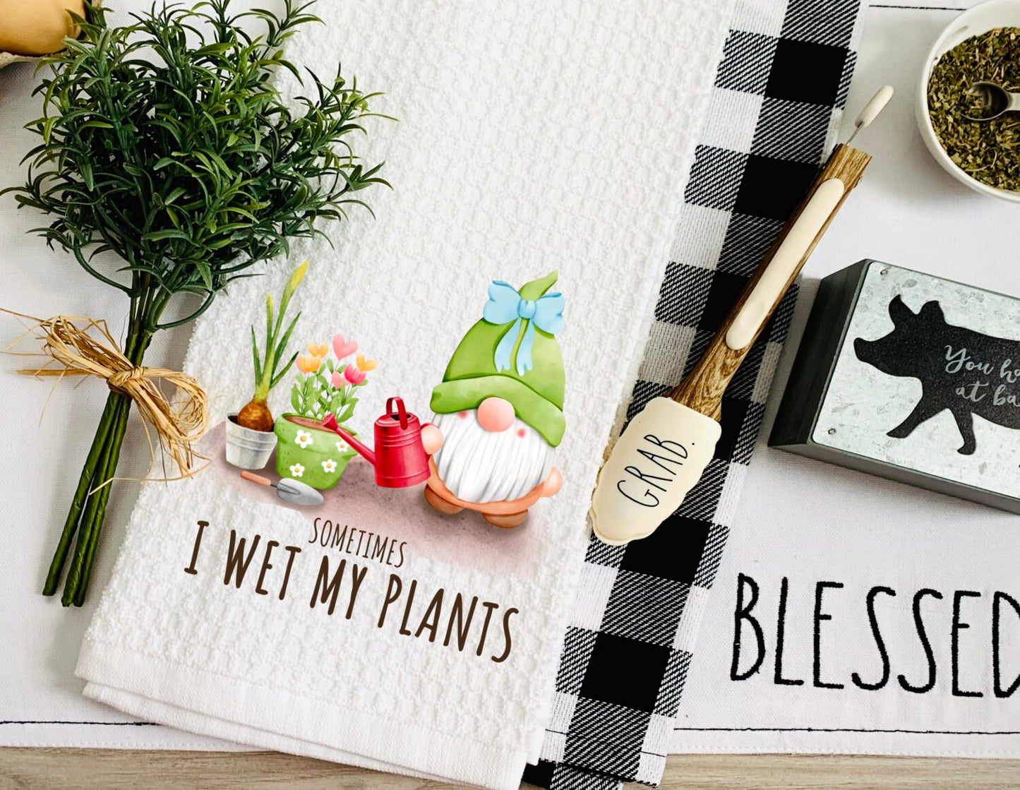 I Wet My Plants Funny Gnomes Tea Dish Towel - Spring Gnome Towel Kitchen Décor - Housewarming Farm Decorations house Towel