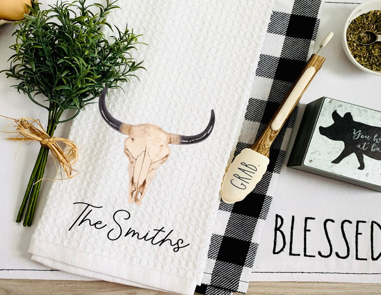 Western Bull Personalized Dish Towel - Southwestern Cow Towel Kitchen Decor - New Home Gift Farm Decorations house Decor Towel