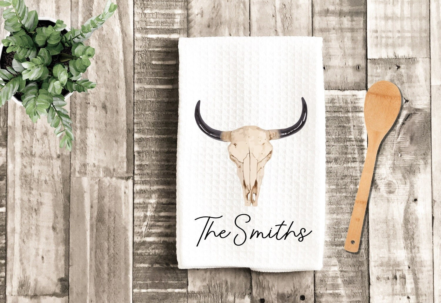 Western Bull Personalized Dish Towel - Southwestern Cow Towel Kitchen Decor - New Home Gift Farm Decorations house Decor Towel