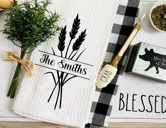 Personalized Monogram Tea Dish Towel - Name Tea Towel Kitchen Décor - New Home Gift, Hostess Gift, Wedding Housewarming Farm Decorations