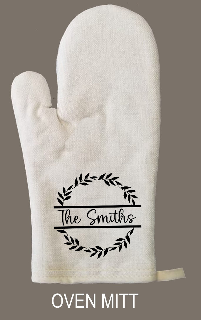 Monogram Floral leaves Oven Mitt & Pot Holder Set, Personalized Gift Set Wedding Bridal Shower Oven Mitts, Mother's Day, Camping RV