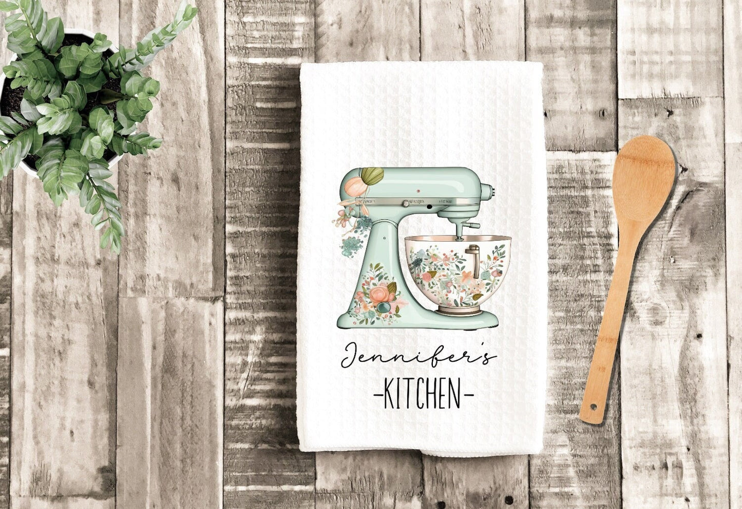 Custom Teal Kitchen Mixer Personalized Tea Dish Towel - Baking Tea Towel Kitchen Décor - Housewarming Farm Decorations house Towel