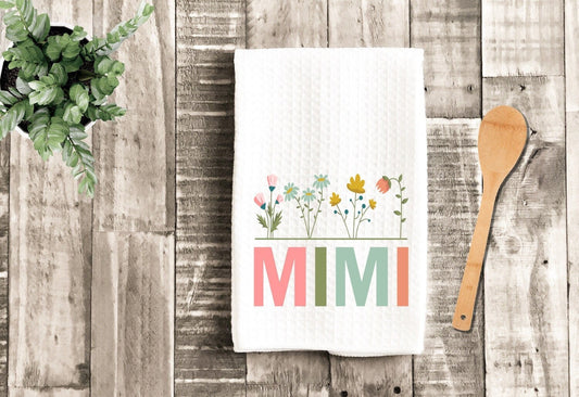 Mimi Wildflower Floral Watercolor Grandma Dish Towel - Mother's Day Mimi Tea Towel Kitchen Decor - Grandmother Gift Farm Decorations