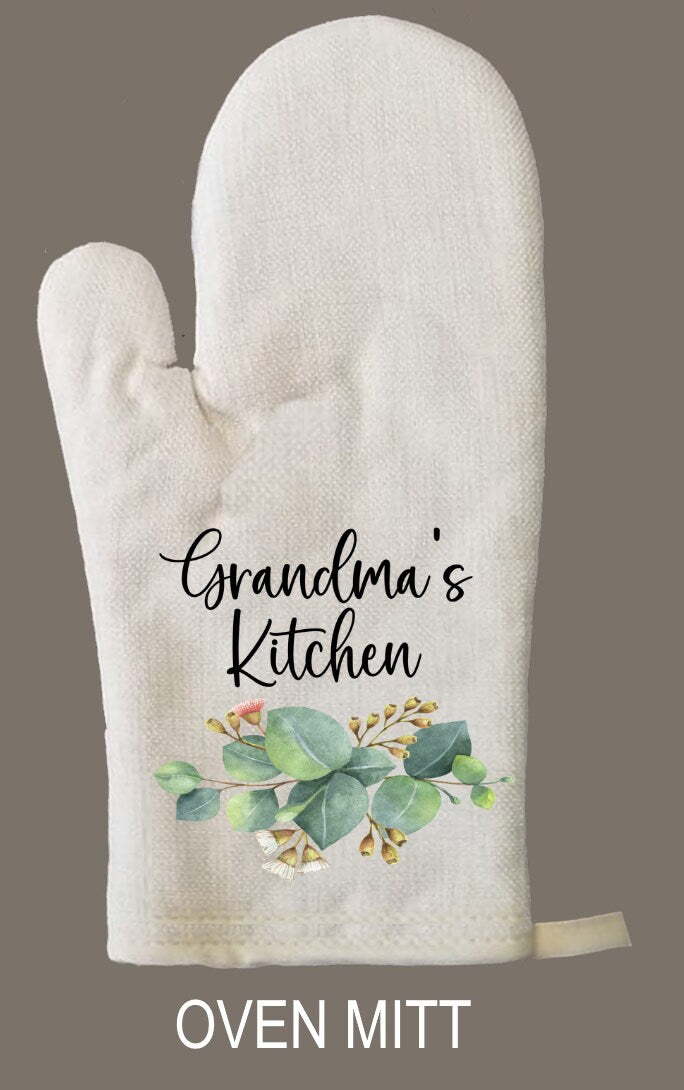 Mimi Oven Mitt & Pot Holder Set, Floral Eucalyptus Grandma Gift Set Personalized Oven Mitts, Gifts for Mom, Mimi's Kitchen Camping RV