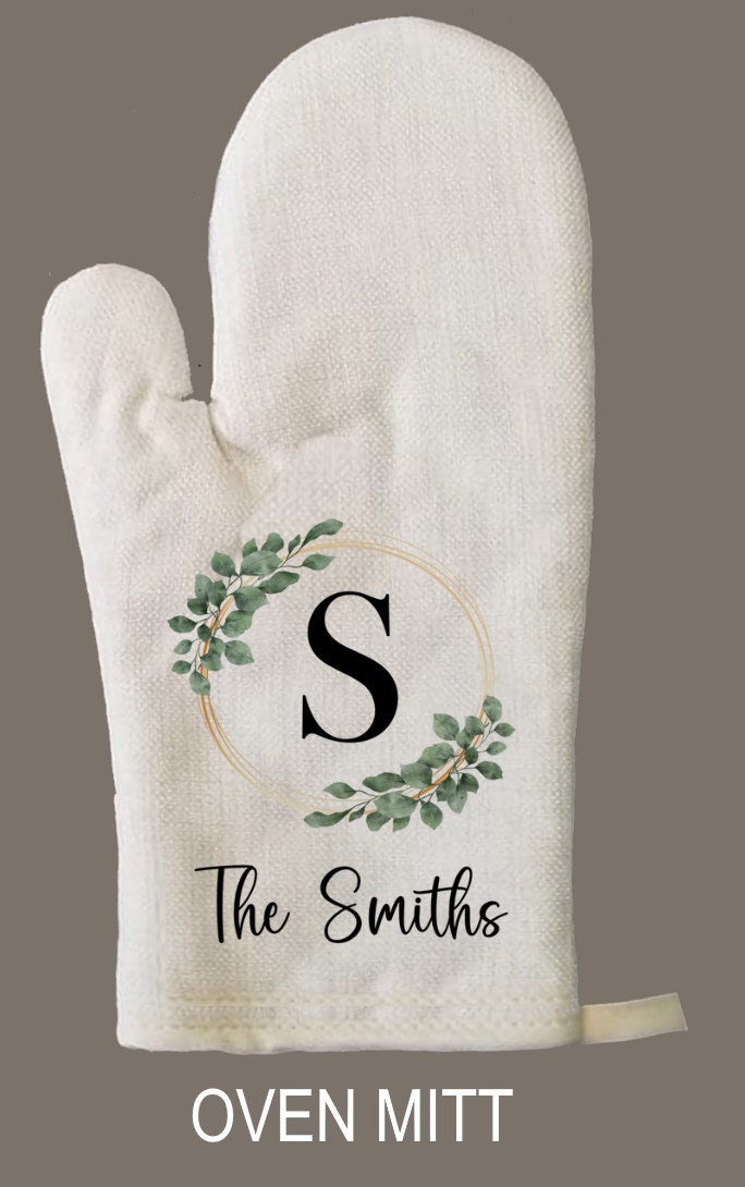 Personalized Oven Mitt & Pot Holder Set, Floral Eucalyptus Frame Gift Set Personalized Oven Mitts, Mom's Kitchen, Mimi's Kitchen Camping RV
