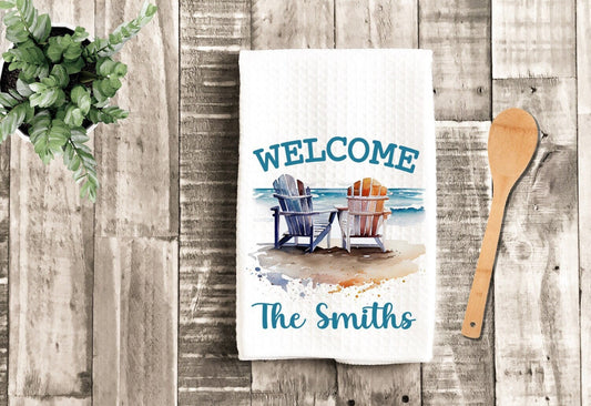 Personalized Welcome Beach House Kitchen dish Towel - Beach House Tea Towel Kitchen Decor - New Home Gift Decorations house Decor Towel