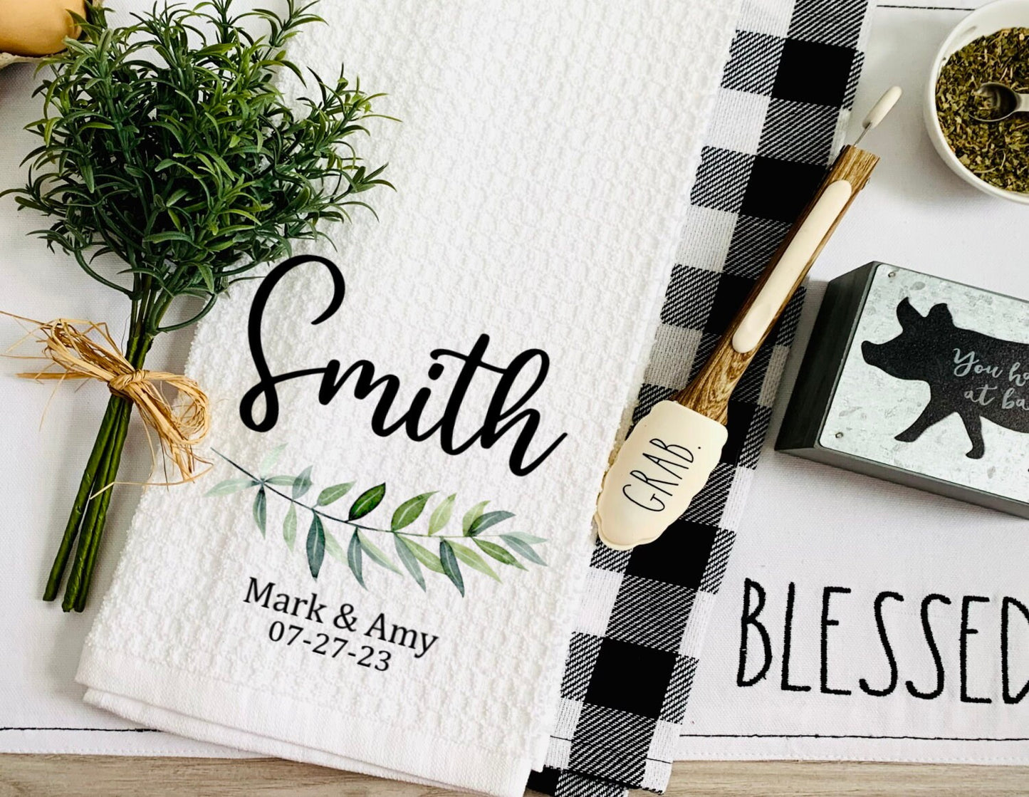 Personalized Tea Dish Towel - Wedding Gift Tea Towel Kitchen Décor - Housewarming Farm Decorations house Towel