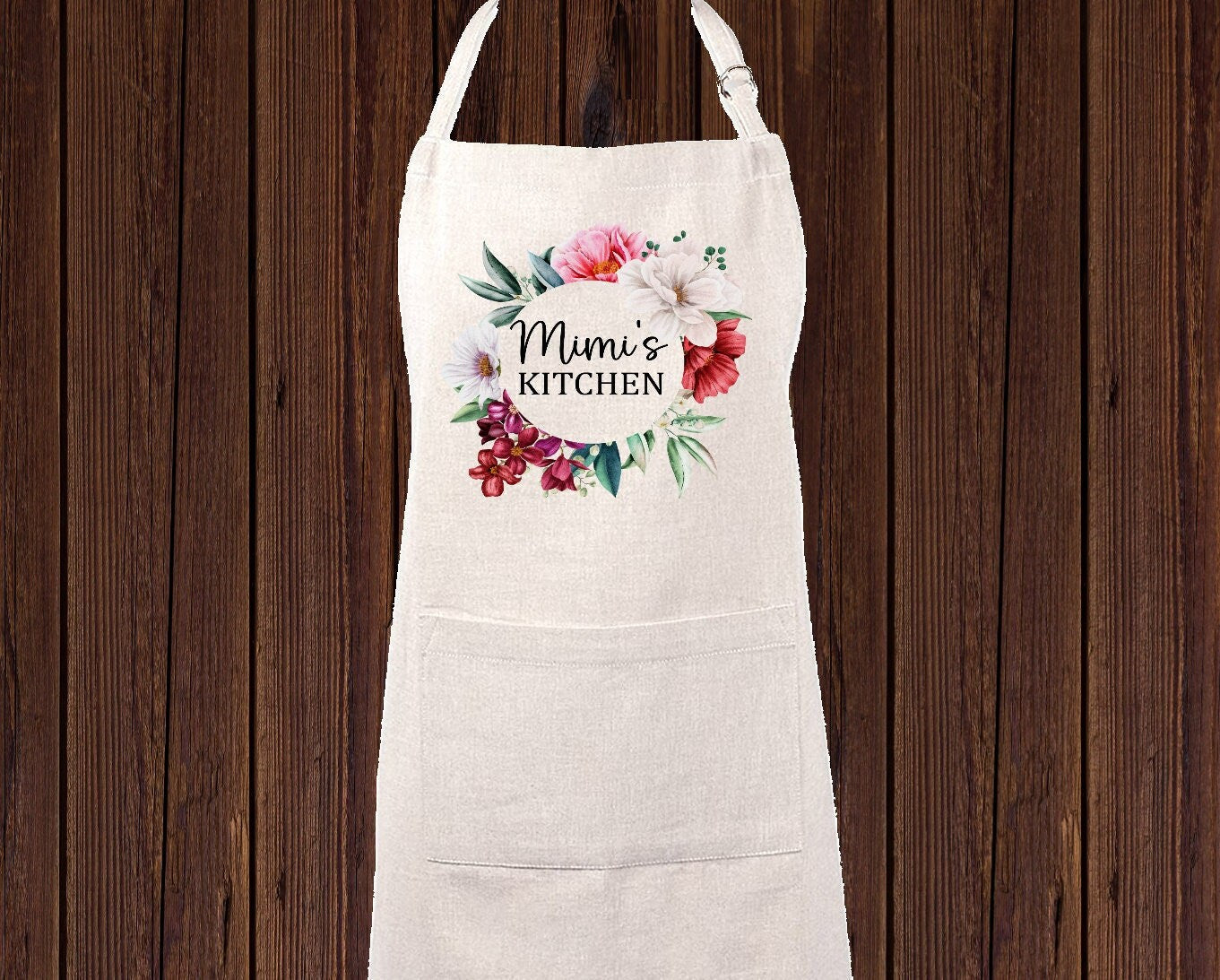 Personalized Floral Bloom Linen Apron, Custom Kitchen Cooking Apron Floral Gigi Gift Personalized Apron, Gifts for Mom, Mimi's Kitchen