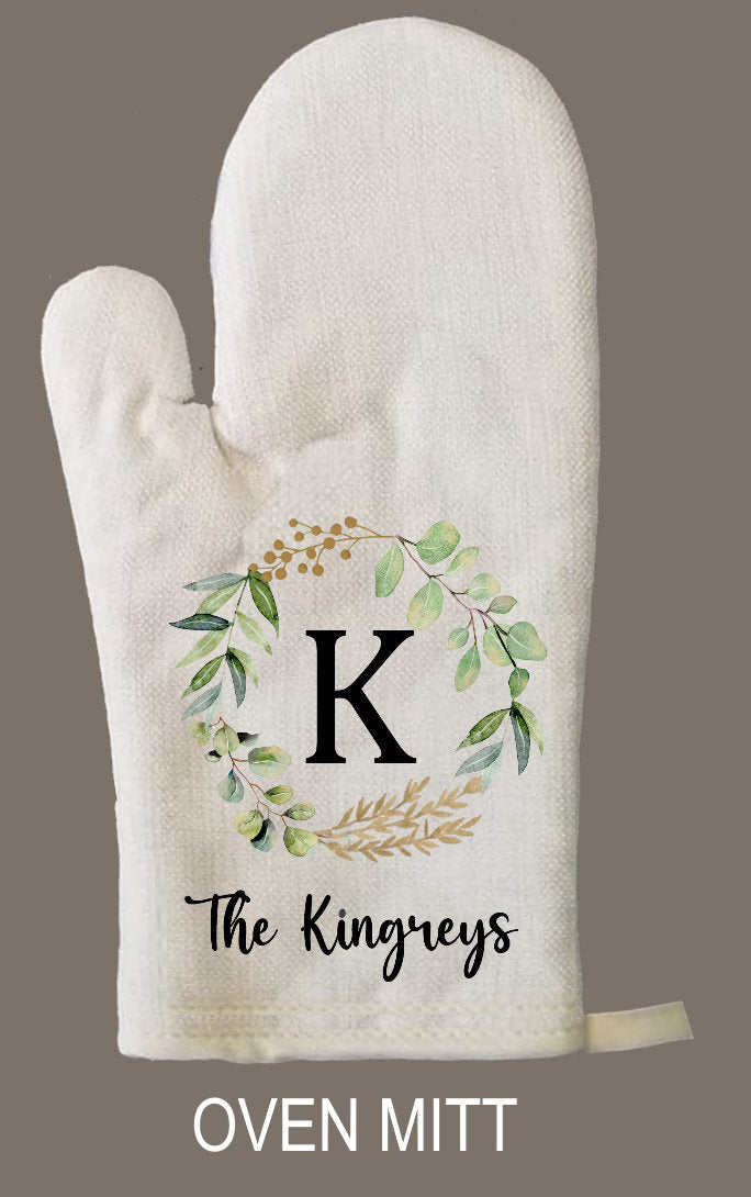 Personalized Oven Mitt & Pot Holder Set, Floral Leaf Frame Gift Set Personalized Oven Mitts, Mom's Kitchen, Mimi's Kitchen Camping RV