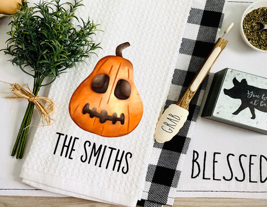 Halloween Jack O Lantern Pumpkin Dish Towel - Personalized Fall Halloween Cute Gnome Tea Towel Kitchen Decor - Farm Decorations house Towel