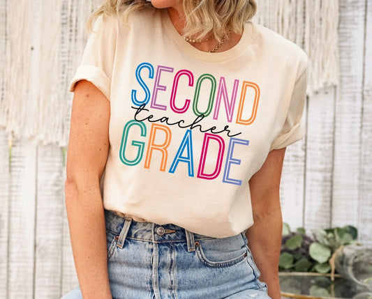 Second Grade Teacher Tee, Colorful 2nd Grade Team Back To School Second Grade Teacher Novelty T-Shirt