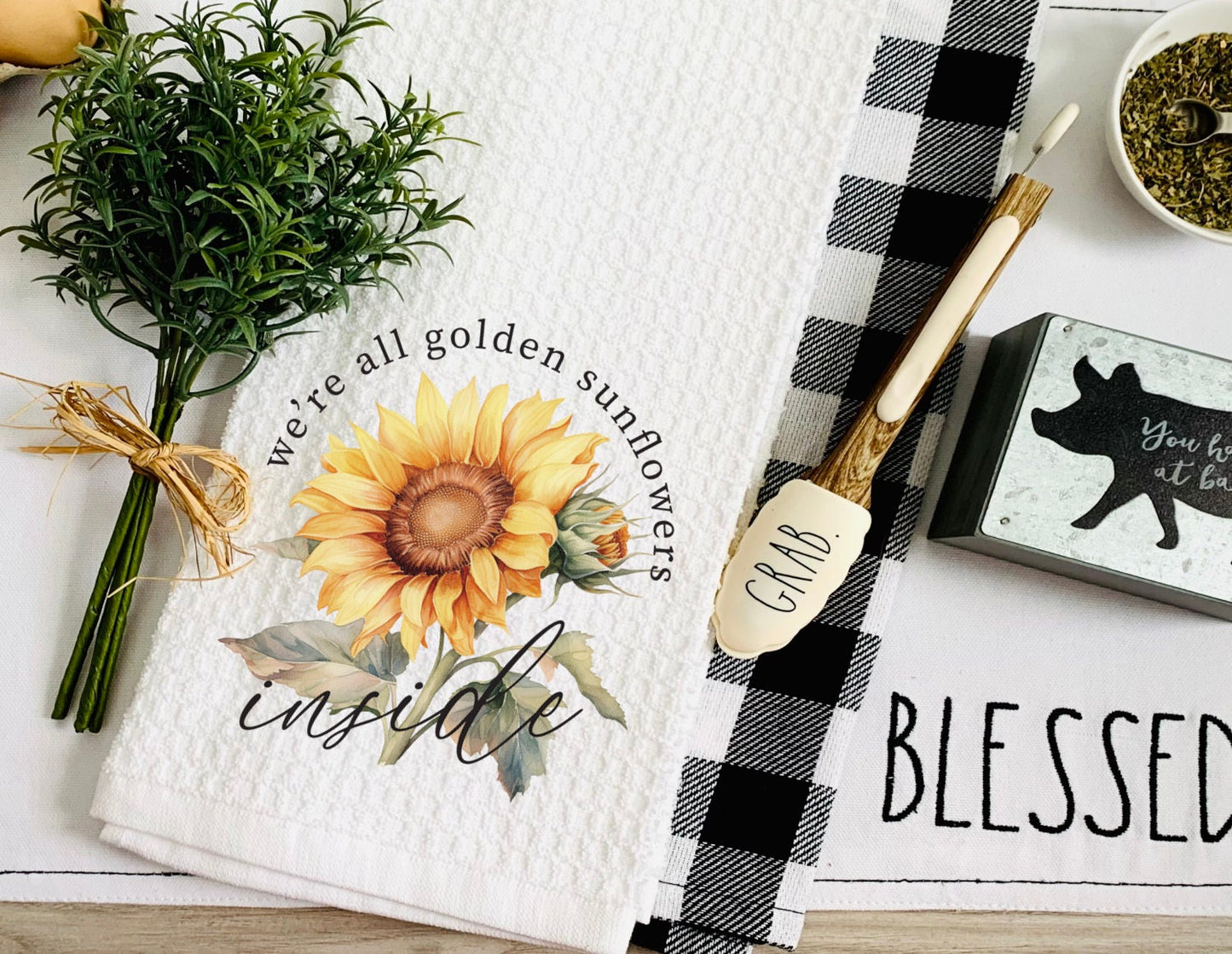 Sunflower Quote Tea Dish Towel - Sunflowers\ Towel Kitchen Décor - Housewarming Farm Decorations Farmhouse Waffle Towel