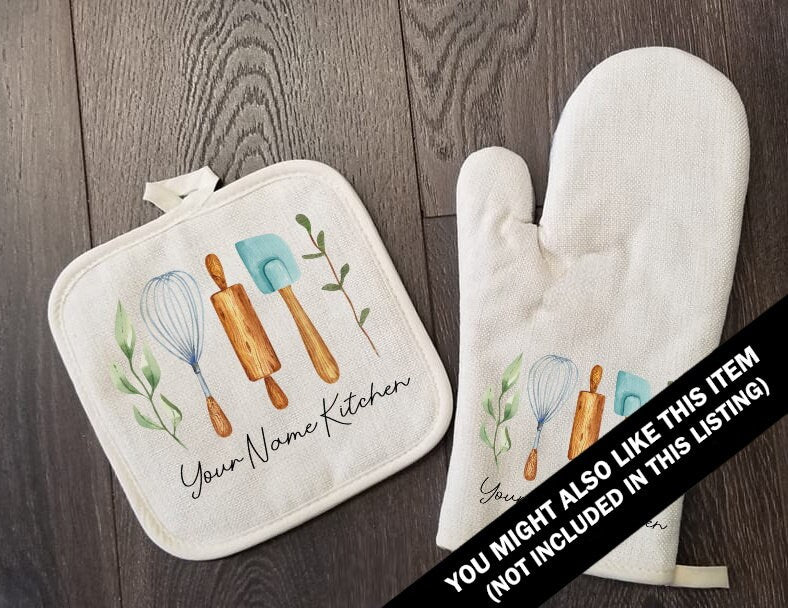 Personalized Linen Apron, Custom Kitchen Cooking Apron Cooking Utensils, Baker Gift Set Personalized Apron, Gifts for Mom, Grandma's Kitchen