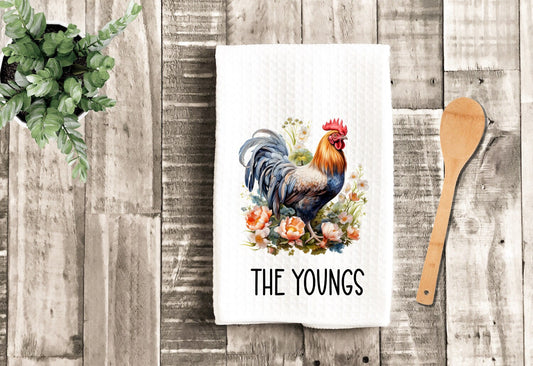Personalized Kitchen Rooster Floral Dish Towel - Mother's Day Nana Tea Towel Kitchen Decor - New Home Gift Farm Decorations
