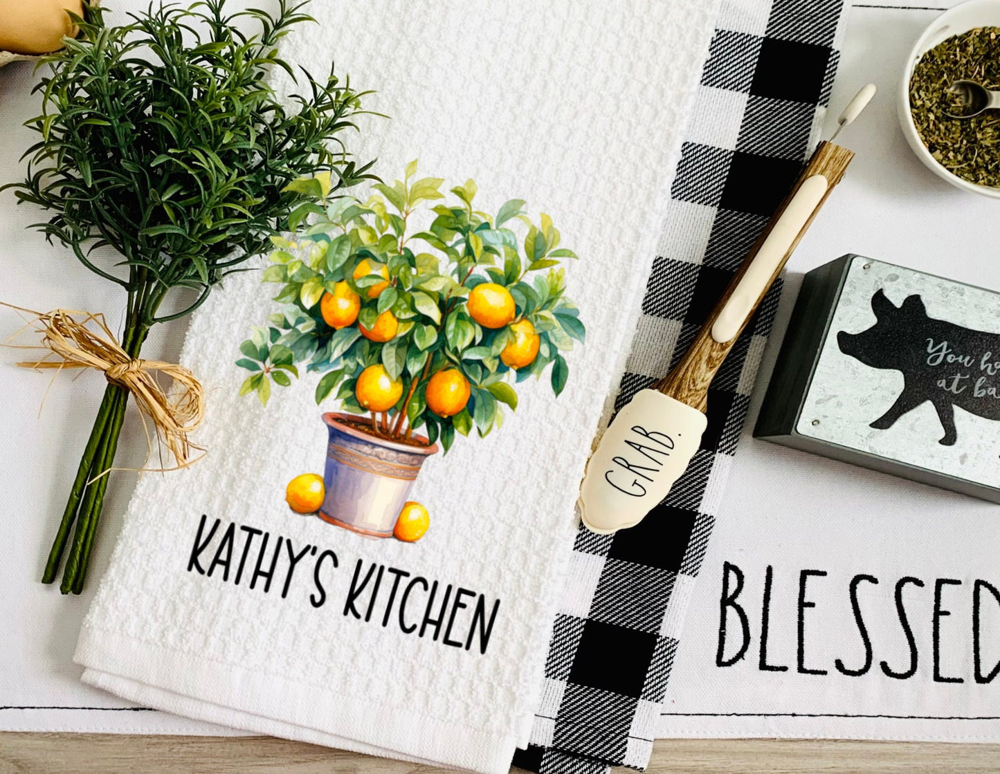 Personalized Dish Towel - Lemon Fruit Tree Tea Towel Kitchen - New Home Gift, Housewarming Farm Decorations house Decor Towel