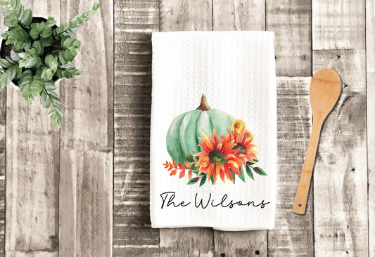 Personalized Fall Pumpkin Dish Towel - Watercolor Fall Decor Thanksgiving Tea Towel Kitchen Decor - Gift Farm Decorations house Towel