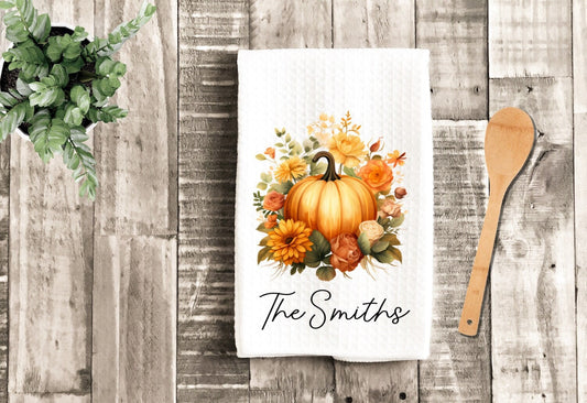 Watercolor Autumn Pumpkin Thanksgiving Dish Towel - Fall Floral Tea Towel Kitchen Decor - New Home Gift Farm Decorations house Towel