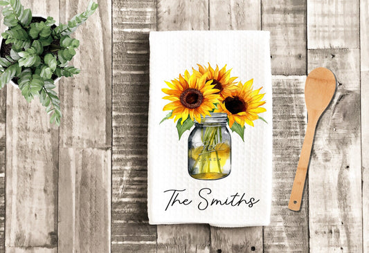 Sunflowers Jar Tea Dish Towel - Personalized Spring Flowers Towel Kitchen Décor - Housewarming Decorations house Towel
