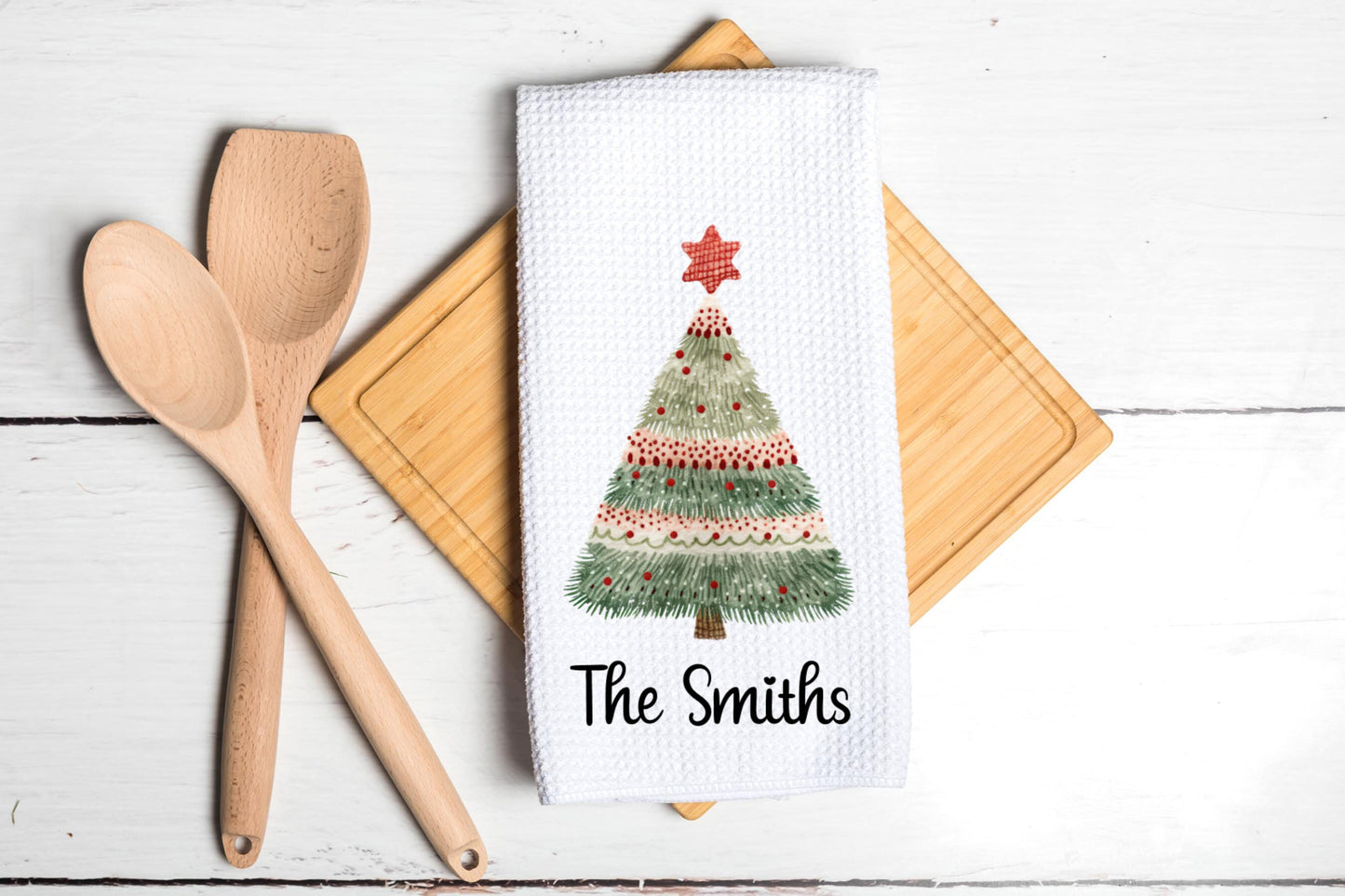 Personalized Country Christmas Tree Merry Christmas Tea Dish Towel - Winter Towel Kitchen Décor - Housewarming Farm Decorations house Towel