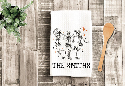 Dancing Skeletons Personalized Dish Towel - Fall Halloween Decor Thanksgiving Tea Towel Kitchen Decor - Farm Decorations house Towel