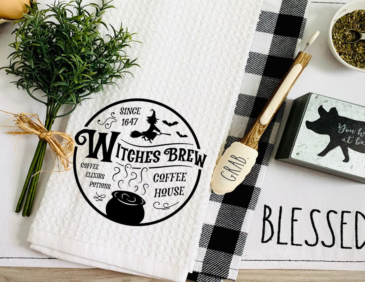 Witches Brew Halloween Funny Dish Towel - Fall Halloween Decor Coffee Tea Towel Kitchen Decor - Farm Decorations house Towel