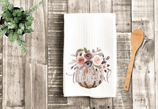 Thankful Thanksgiving Pumpkin Dish Towel - Fall Floral Tea Towel Kitchen Decor - New Home Gift Farm Decorations house Towel