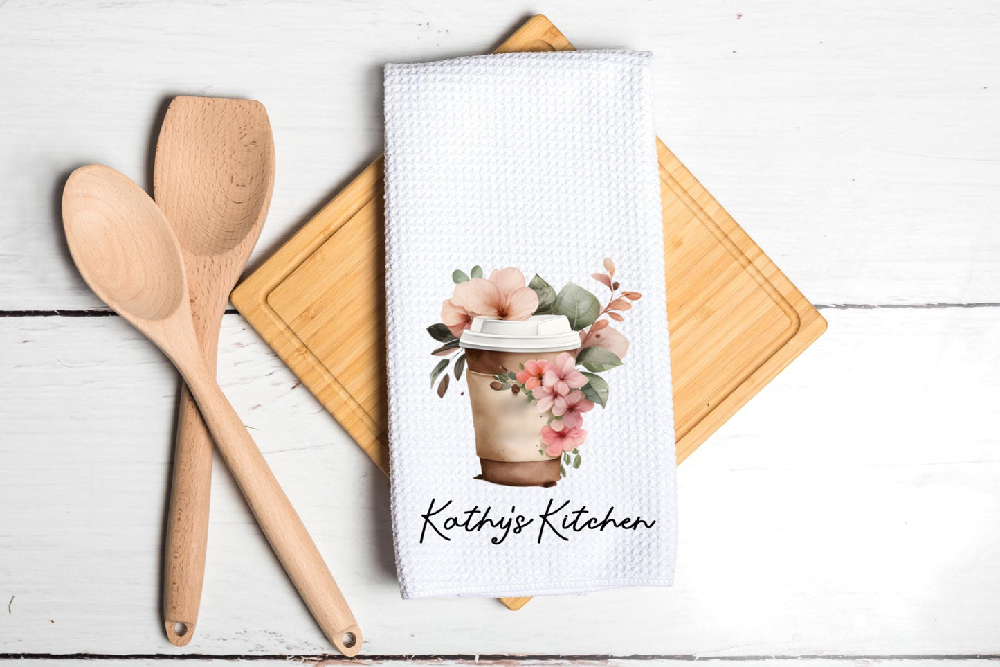 Coffee And Flowers Personalized Dish Towel - Tea Towel Kitchen - New Home Gift, Housewarming Farm Decorations house Decor Towel